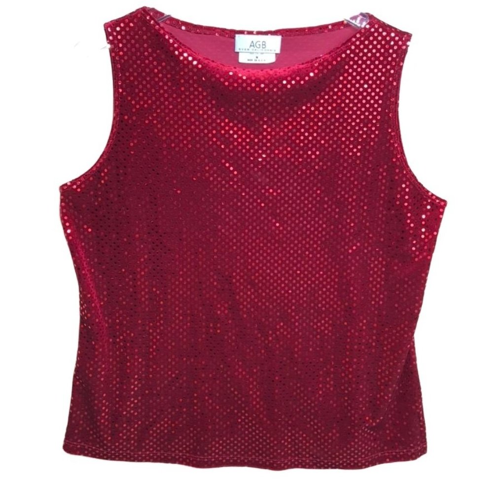 Red Sequiin Top Sleeveless Shell Size M AGB Byer California Made in the U.S.A.